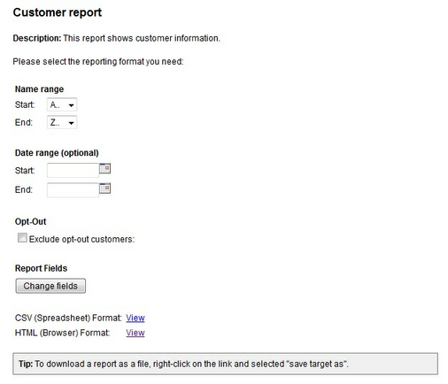 Customer Report options